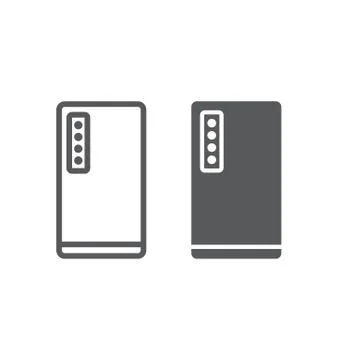 Smartphone with four camera line and glyph icon, technology and communication Stock Illustration