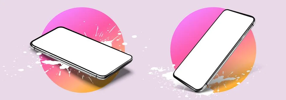Smartphone frame less blank screen, rotated position. 3d isometric illustration Stock Illustration