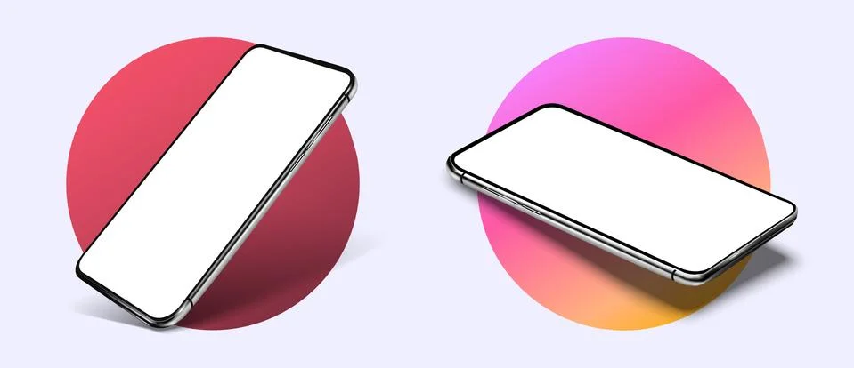 Smartphone frame less blank screen, rotated position. 3d isometric illustration Illustrazione stock