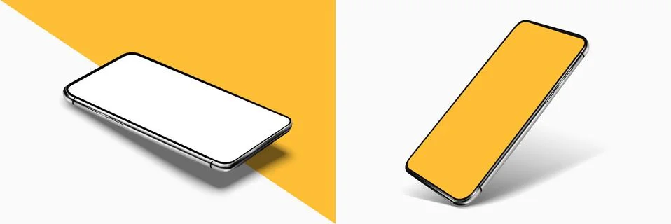 Smartphone frame less blank screen mockup, rotated position. 3d isometric Stock Illustration