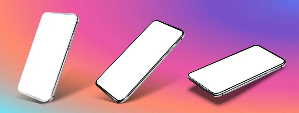 Smartphone frame less blank screen, rotated position. Smartphone from different Stock Illustration