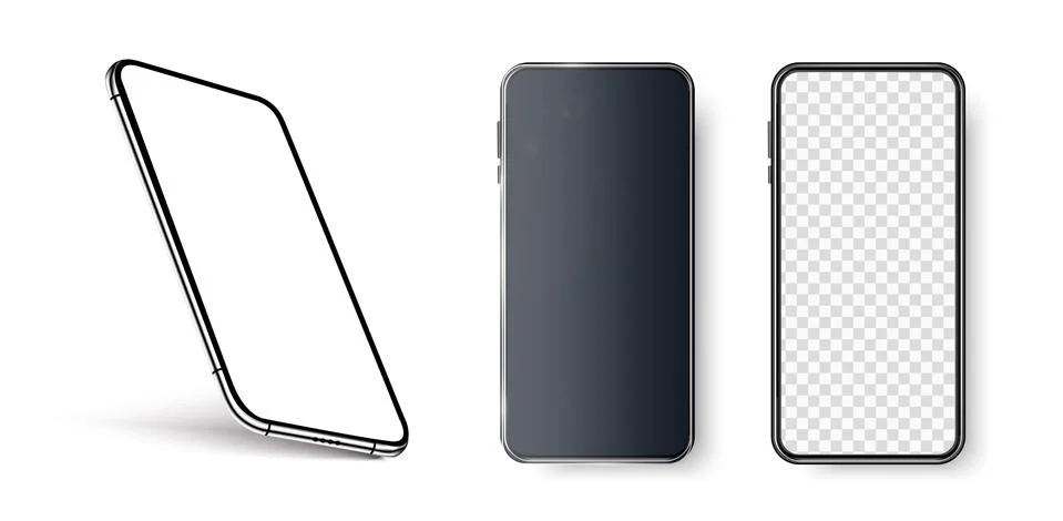 Smartphone frame less blank screen, rotated position. 3d isometric illustrati Illustrazione stock