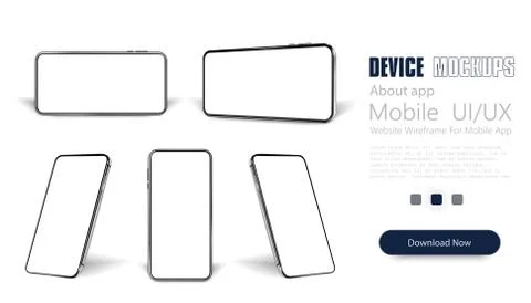 Smartphone frame less blank screen, rotated position. Smartphone from differe Stock Illustration