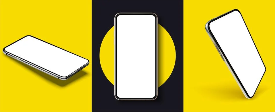 Smartphone frame less blank screen, rotated position. Smartphone from different Stock Illustration