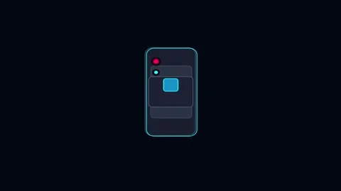 Smartphone frames animation with glowing camera lenses and app icon element.. Stock Footage 344710205