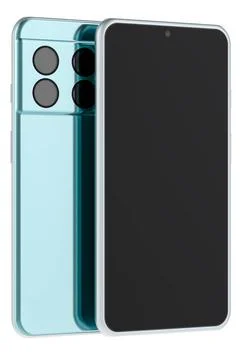 Smartphone front and back views, modern mobile phone, cellphone. 3D render... Stock Photos