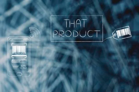 Smartphone in front of a product with bar code to scan 스톡 일러스트