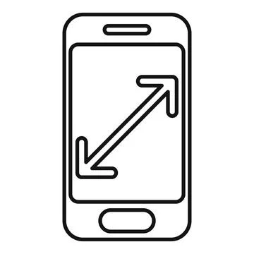 Smartphone fullscreen mode with arrows showing expanding diagonal line icon Stock Illustration