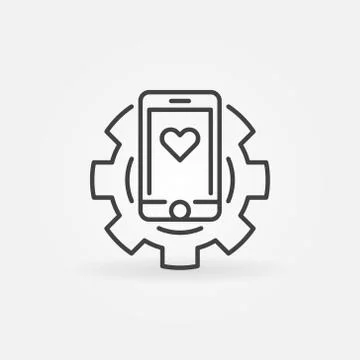 Smartphone in gear vector concept icon in thin line style Stock Illustration