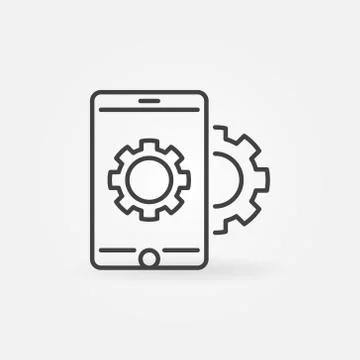 Smartphone with gear vector icon in thin line style Stock Illustration