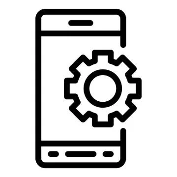 Smartphone gear wheel icon, outline style Illustrazione stock