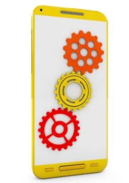 Smartphone with gears on display. Stock Illustration