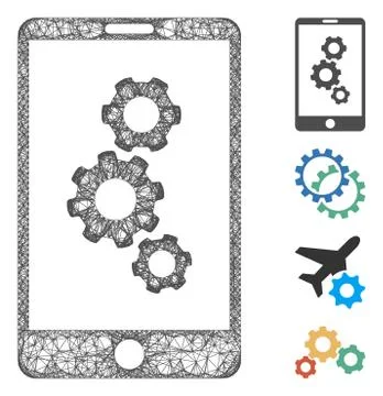 Smartphone Gears Web Vector Mesh Illustration 스톡 일러스트