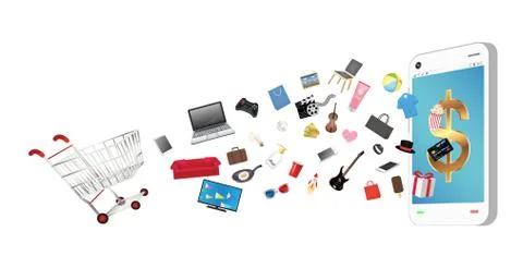 Smartphone with general shopping object Stock Illustration