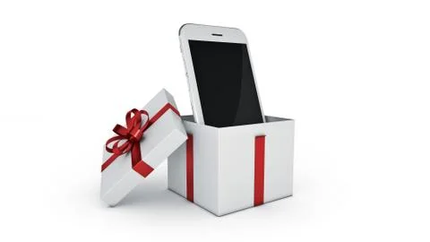 Smartphone. Gift box concept. 3D rendering Stock Illustration