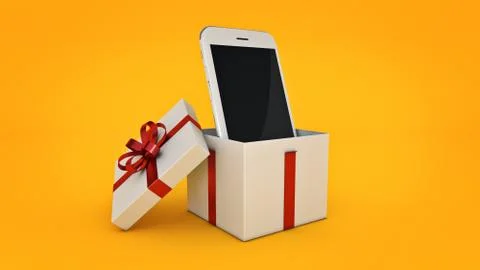 Smartphone. Gift box concept. 3D rendering Stock Illustration