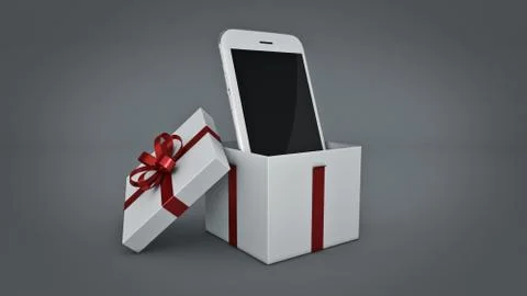 Smartphone. Gift box concept. 3D rendering Stock Illustration