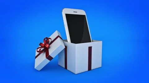 Smartphone. Gift box concept. 3D rendering Stock Illustration