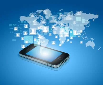 Smartphone Global Network with Digital World Map Stock Illustration