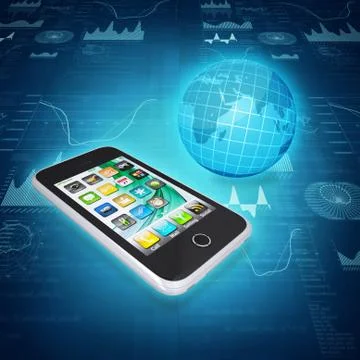 Smartphone, globe and graphics Stock Illustration