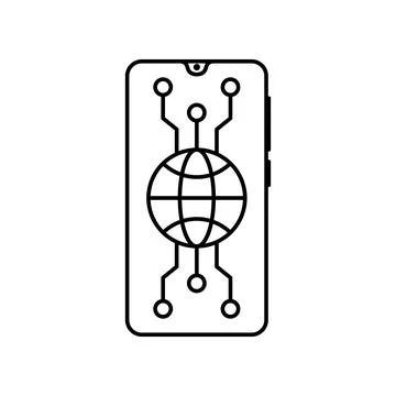 Smartphone globe internet icon. Simple line, outline vector of touch phone icons Illustrazione stock