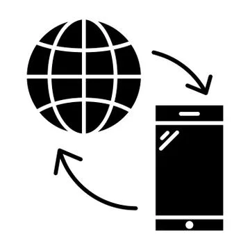 Smartphone with globe solid icon. Data exchange vector illustration isolated on Illustrazione stock