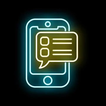 Smartphone with glowing neon chat message notification Illustration