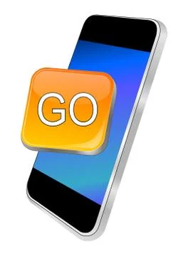 Smartphone with Go button - 3D illustration Stock Illustration