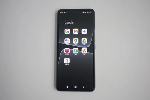 Smartphone with Google applications installed on it Foto stock