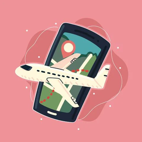 Smartphone with gps map airplane Stock Illustration