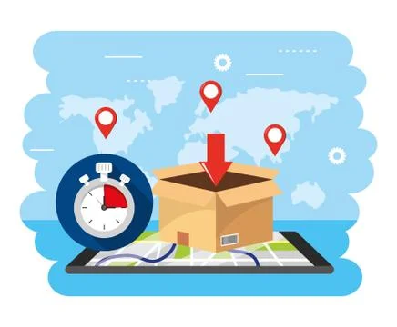 Smartphone gps map with chronometer and box location Stock Illustration