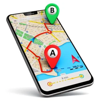 Smartphone with GPS map navigation app Stock Illustration