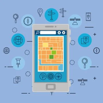 Smartphone with gps navigation app Stockillustratie