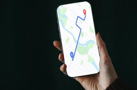 Smartphone GPS Navigation Map with Route and Location Pin Stock Photos