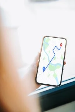 Smartphone GPS Navigation Map with Route and Location Pin Stock Photos