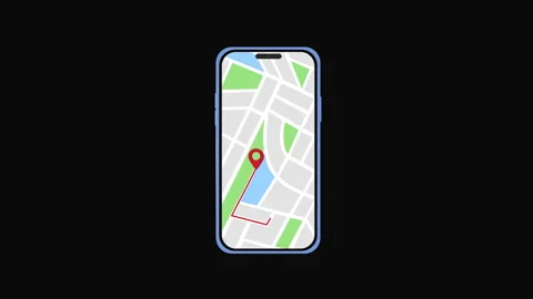 Smartphone GPS Navigation with Route and Location Pin on City Map 库存影片 343532783