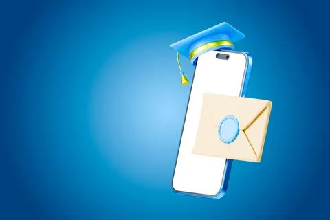 Smartphone with graduation cap and mail for online learning Stock Illustration