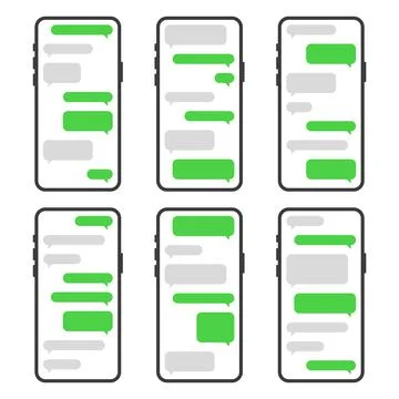 Smartphone with Green Chat Bubbles Set. Vector Stock Illustration
