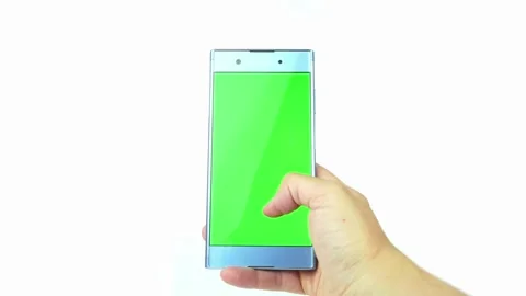 Smartphone with Green Mock-up Screen Doing Swiping Scrolling Gestures Point of Video stock 336249409