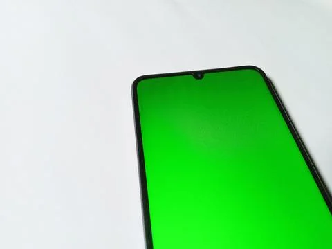 Smartphone with green screen background. Creative design template. Foto stock