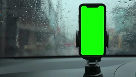 Smartphone green screen on car Stock Footage 252628916