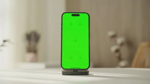 Smartphone with Green Screen on Dock Dolly Zoom Stock Footage 266780223