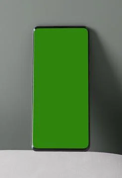 Smartphone with green screen on gray background. Vertical mobile mockup wit.. Foto stock
