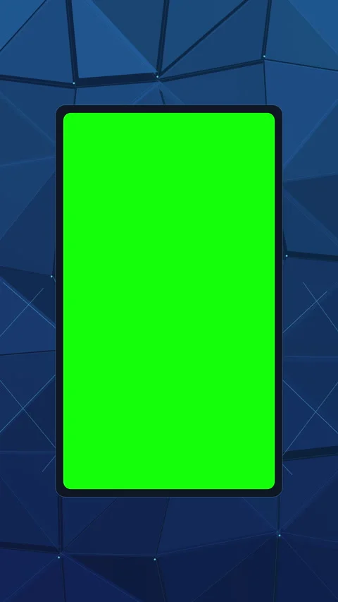 Smartphone green screen mockup with blue geometric background digital technology Vidéo 346740578