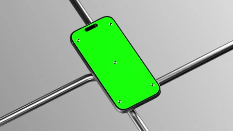 Smartphone Green Screen Mockup On Grey Background With Chrome Tubes Stock Footage 344625258