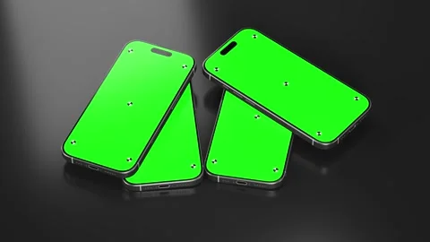 Smartphone Green Screen Multiple Phones Falling Group Layout Stock Footage 343637806