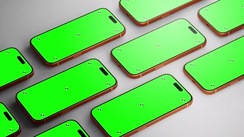 Smartphone Green Screen Multiple Phones Grid Pattern Alpha Channel Stock Footage 343640733