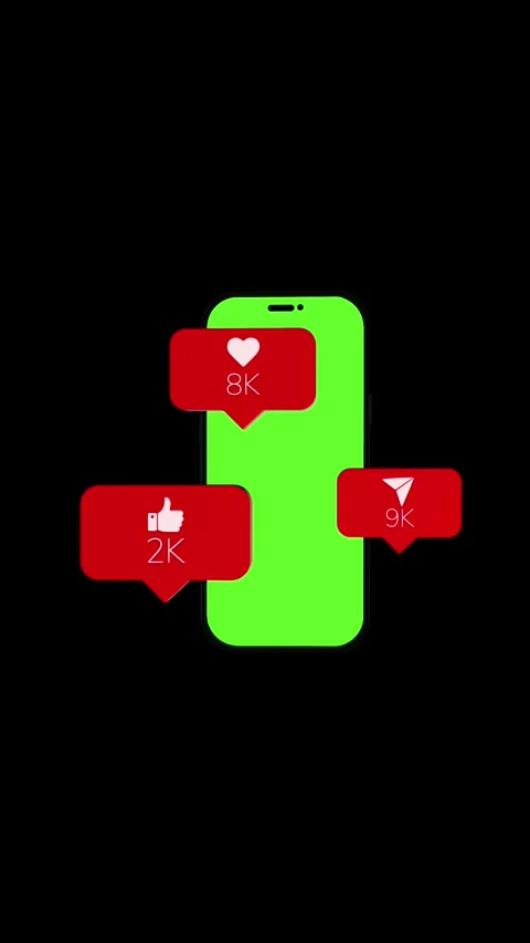 Smartphone green screen notification black isolated space, red message bubble, p Stock Footage 340528148