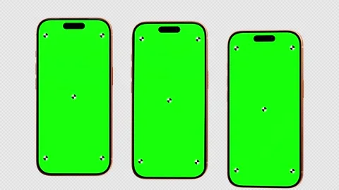 Smartphone Green Screen Three Phones Lineup Front View Alpha Channel Stock Footage 343640318