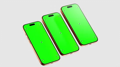 Smartphone Green Screen Three Phones Diagonal Stack Alpha Channel Stock Footage 343640602